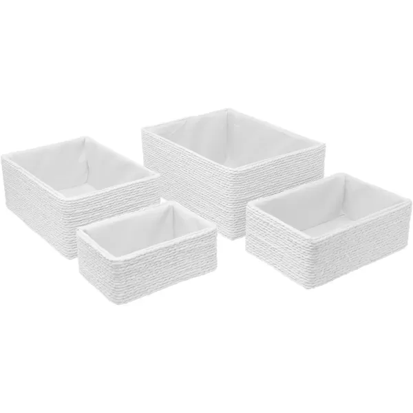 imageSorbus Storage Baskets 4Piece Set  Stackable Woven Basket Paper Rope Bin Boxes for Makeup Office Supplies Bedroom Closet BeigeWhite