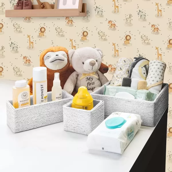 imageSorbus Storage Baskets 4Piece Set  Stackable Woven Basket Paper Rope Bin Boxes for Makeup Office Supplies Bedroom Closet BeigeWhite
