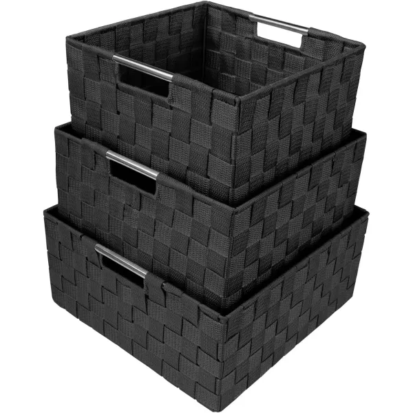 imageSorbus Storage Box Woven Basket Bin Container Tote Cube Organizer Set Stackable Storage Basket Woven Strap Shelf Organizer Builtin Carry Handles GrayBlack
