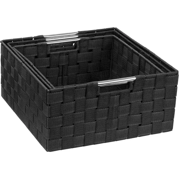 imageSorbus Storage Box Woven Basket Bin Container Tote Cube Organizer Set Stackable Storage Basket Woven Strap Shelf Organizer Builtin Carry Handles GrayBlack