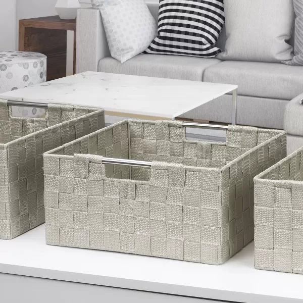 imageSorbus Storage Box Woven Basket Bin Container Tote Cube Organizer Set Stackable Storage Basket Woven Strap Shelf Organizer Builtin Carry Handles GrayBeige