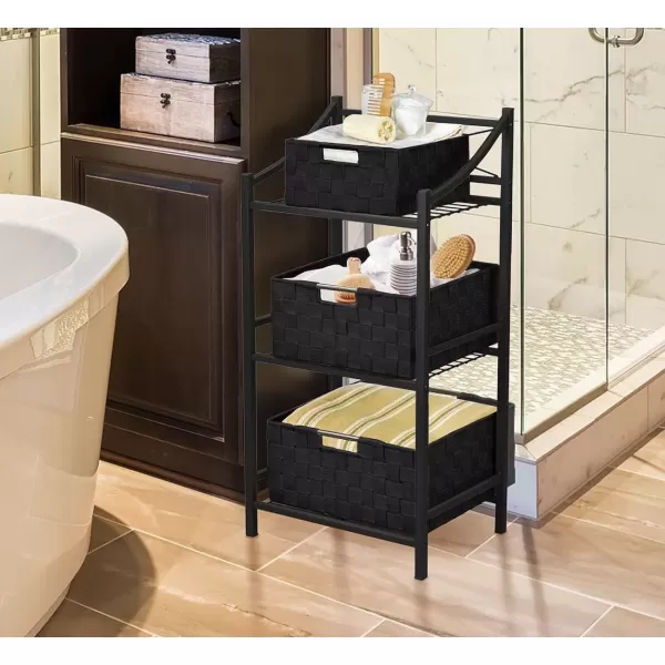 imageSorbus Storage Box Woven Basket Bin Container Tote Cube Organizer Set Stackable Storage Basket Woven Strap Shelf Organizer Builtin Carry Handles GrayBlack