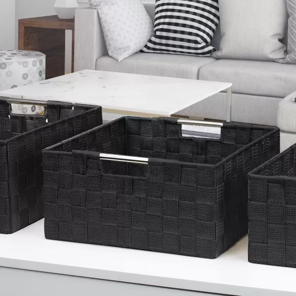 imageSorbus Storage Box Woven Basket Bin Container Tote Cube Organizer Set Stackable Storage Basket Woven Strap Shelf Organizer Builtin Carry Handles GrayBlack