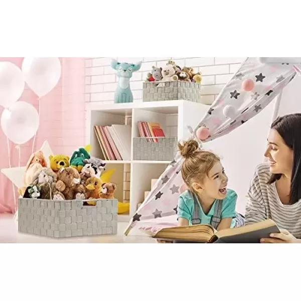imageSorbus Storage Box Woven Basket Bin Container Tote Cube Organizer Set Stackable Storage Basket Woven Strap Shelf Organizer Builtin Carry Handles GrayBeige