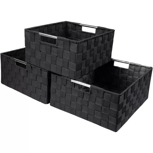 imageSorbus Storage Box Woven Basket Bin Container Tote Cube Organizer Set Stackable Storage Basket Woven Strap Shelf Organizer Builtin Carry Handles GrayBlack