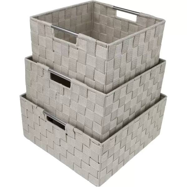 imageSorbus Storage Box Woven Basket Bin Container Tote Cube Organizer Set Stackable Storage Basket Woven Strap Shelf Organizer Builtin Carry Handles GrayBeige