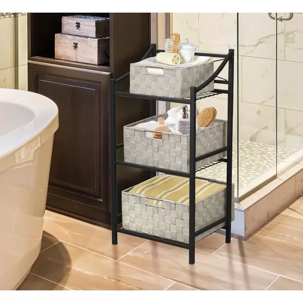imageSorbus Storage Box Woven Basket Bin Container Tote Cube Organizer Set Stackable Storage Basket Woven Strap Shelf Organizer Builtin Carry Handles GrayBeige