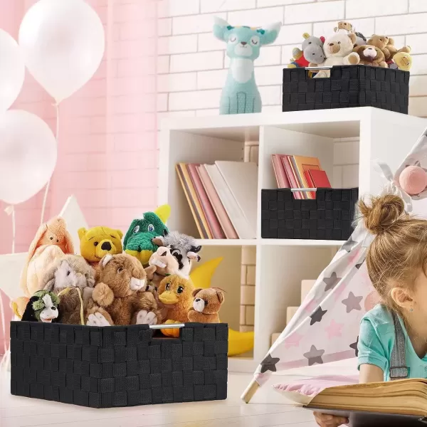 imageSorbus Storage Box Woven Basket Bin Container Tote Cube Organizer Set Stackable Storage Basket Woven Strap Shelf Organizer Builtin Carry Handles GrayBlack