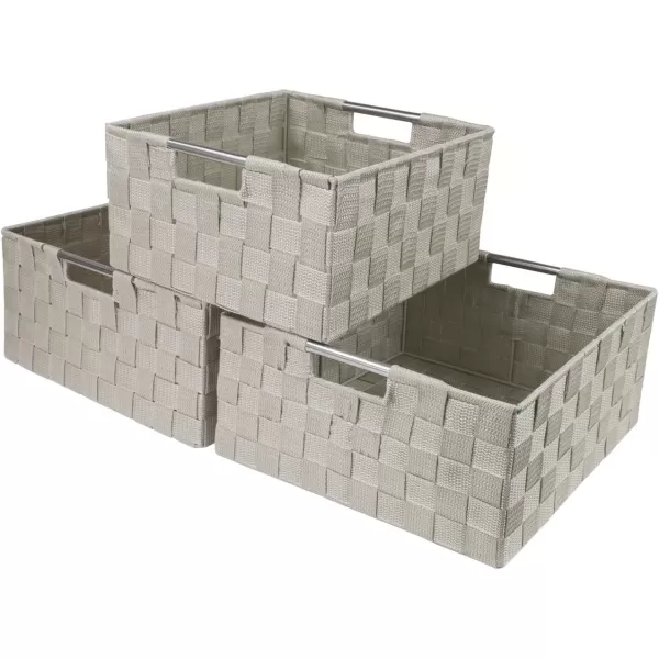 imageSorbus Storage Box Woven Basket Bin Container Tote Cube Organizer Set Stackable Storage Basket Woven Strap Shelf Organizer Builtin Carry Handles GrayBeige