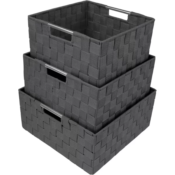imageSorbus Storage Box Woven Basket Bin Container Tote Cube Organizer Set Stackable Storage Basket Woven Strap Shelf Organizer Builtin Carry Handles GrayGray