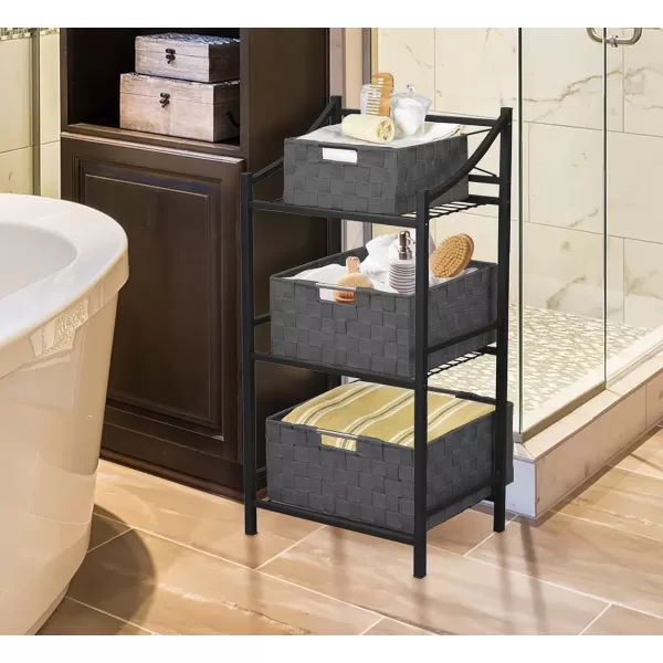 imageSorbus Storage Box Woven Basket Bin Container Tote Cube Organizer Set Stackable Storage Basket Woven Strap Shelf Organizer Builtin Carry Handles GrayGray
