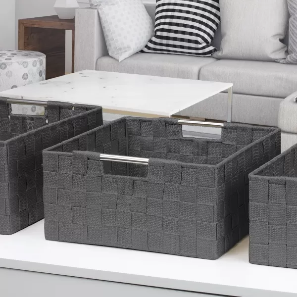 imageSorbus Storage Box Woven Basket Bin Container Tote Cube Organizer Set Stackable Storage Basket Woven Strap Shelf Organizer Builtin Carry Handles GrayGray