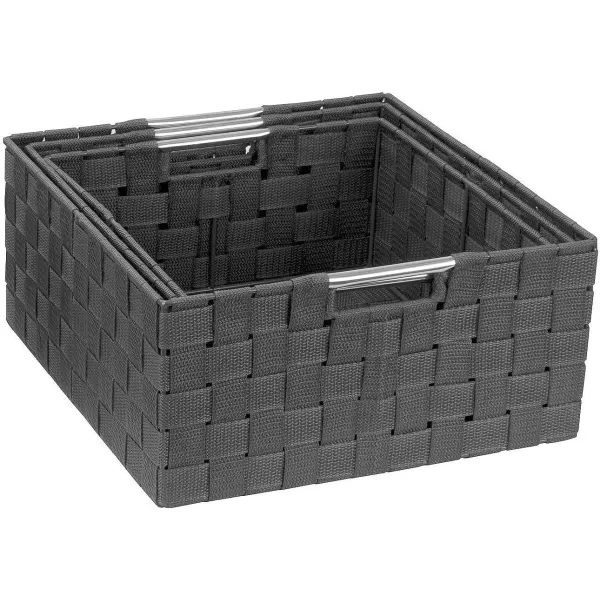 imageSorbus Storage Box Woven Basket Bin Container Tote Cube Organizer Set Stackable Storage Basket Woven Strap Shelf Organizer Builtin Carry Handles GrayGray