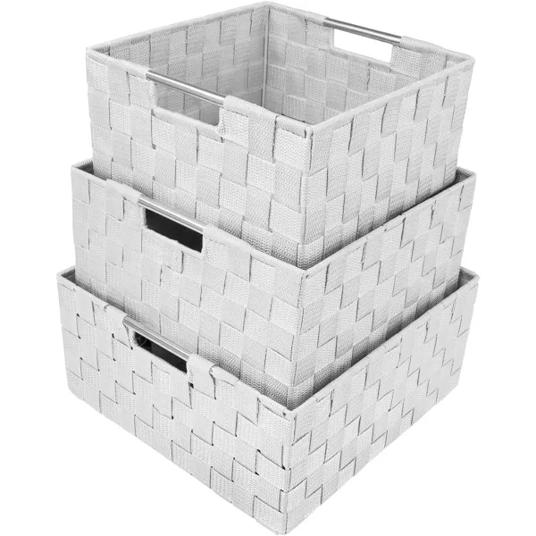 imageSorbus Storage Box Woven Basket Bin Container Tote Cube Organizer Set Stackable Storage Basket Woven Strap Shelf Organizer Builtin Carry Handles GrayWhite