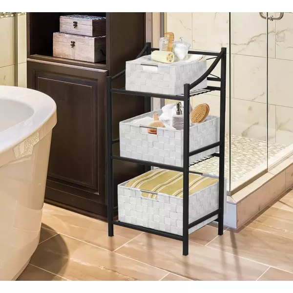 imageSorbus Storage Box Woven Basket Bin Container Tote Cube Organizer Set Stackable Storage Basket Woven Strap Shelf Organizer Builtin Carry Handles GrayWhite