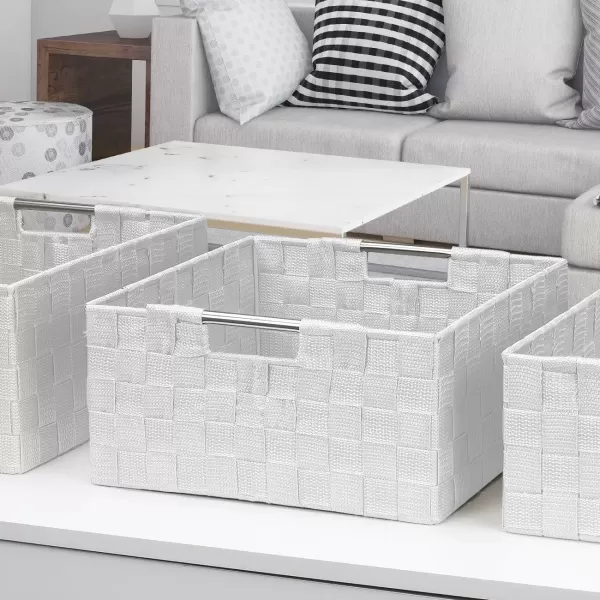 imageSorbus Storage Box Woven Basket Bin Container Tote Cube Organizer Set Stackable Storage Basket Woven Strap Shelf Organizer Builtin Carry Handles GrayWhite