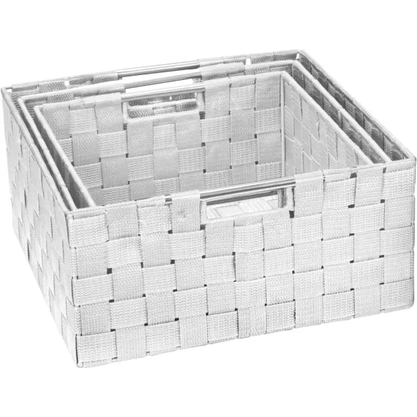 imageSorbus Storage Box Woven Basket Bin Container Tote Cube Organizer Set Stackable Storage Basket Woven Strap Shelf Organizer Builtin Carry Handles GrayWhite