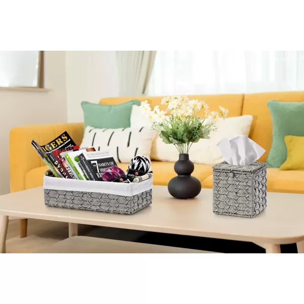 imageSorbus Storage Wicker Baskets  2 Decorative Gift Baskets for Baby Room Bedroom Nursery  Lined Paper Rope Baby Basket Set for Organizing Changing Station Linens Diapers Toiletries Toilet PaperGray