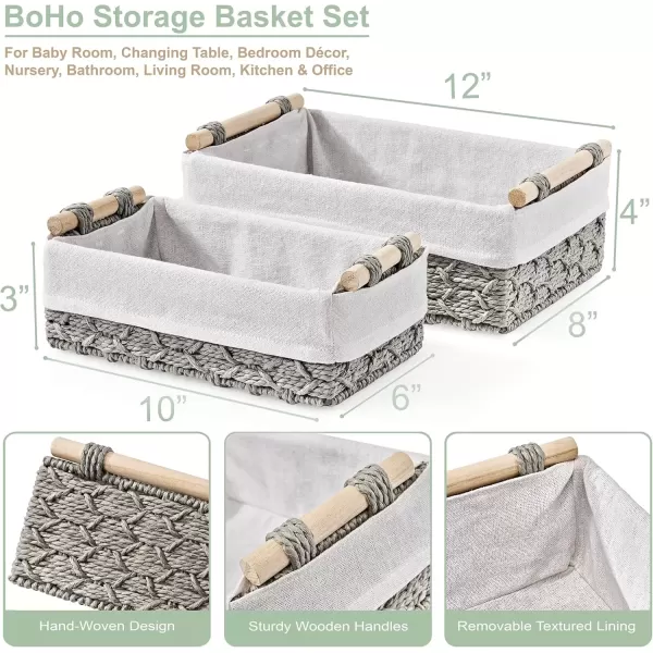 imageSorbus Storage Wicker Baskets  2 Decorative Gift Baskets for Baby Room Bedroom Nursery  Lined Paper Rope Baby Basket Set for Organizing Changing Station Linens Diapers Toiletries Toilet PaperGray