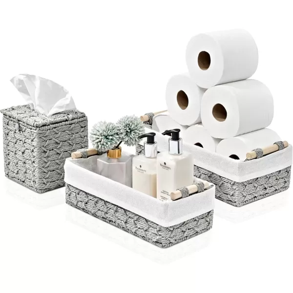 imageSorbus Storage Wicker Baskets  2 Decorative Gift Baskets for Baby Room Bedroom Nursery  Lined Paper Rope Baby Basket Set for Organizing Changing Station Linens Diapers Toiletries Toilet PaperGray