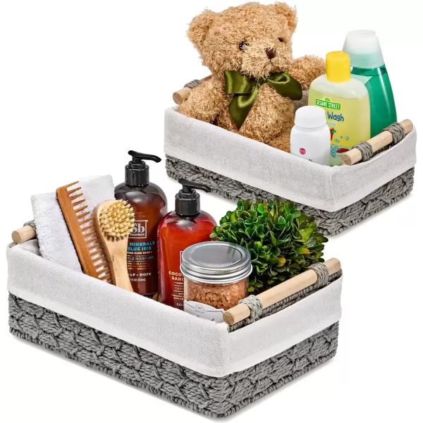 imageSorbus Storage Wicker Baskets  2 Decorative Gift Baskets for Baby Room Bedroom Nursery  Lined Paper Rope Baby Basket Set for Organizing Changing Station Linens Diapers Toiletries Toilet PaperGray