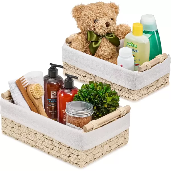 imageSorbus Storage Wicker Baskets  2 Decorative Gift Baskets for Baby Room Bedroom Nursery  Lined Paper Rope Baby Basket Set for Organizing Changing Station Linens Diapers Toiletries Toilet PaperBeige