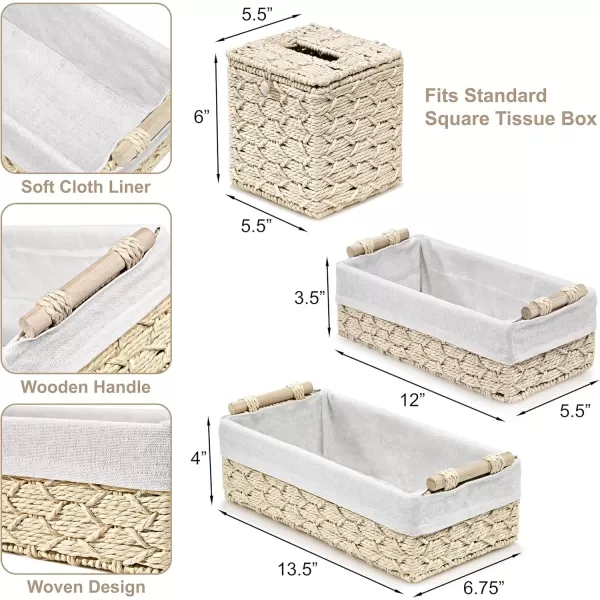 imageSorbus Storage Wicker Baskets  2 Decorative Gift Baskets for Baby Room Bedroom Nursery  Lined Paper Rope Baby Basket Set for Organizing Changing Station Linens Diapers Toiletries Toilet PaperBeige