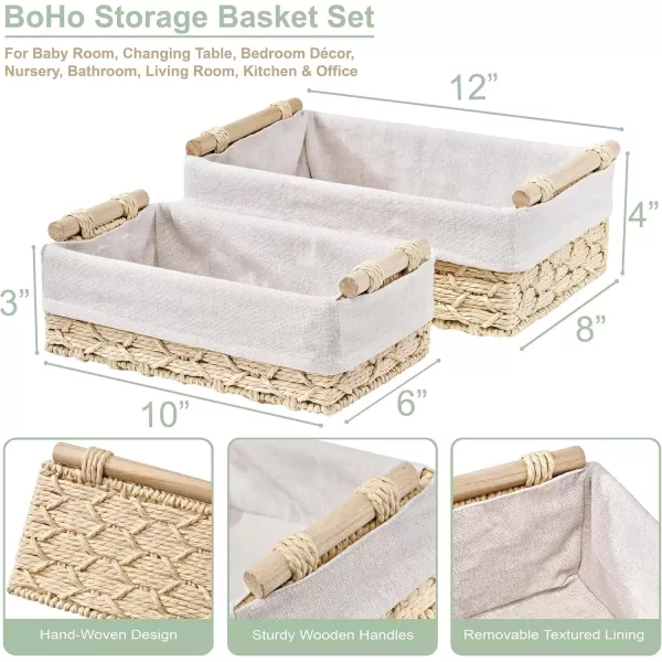 imageSorbus Storage Wicker Baskets  2 Decorative Gift Baskets for Baby Room Bedroom Nursery  Lined Paper Rope Baby Basket Set for Organizing Changing Station Linens Diapers Toiletries Toilet PaperBeige