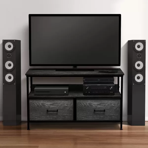 imageSorbus TV Stand Dresser with 2 Drawers  Television Riser Chest with Storage  Bedroom Living Room Closet ampamp Dorm FurnitureGray Wood