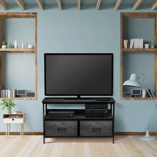 imageSorbus TV Stand Dresser with 2 Drawers  Television Riser Chest with Storage  Bedroom Living Room Closet ampamp Dorm FurnitureGray Wood