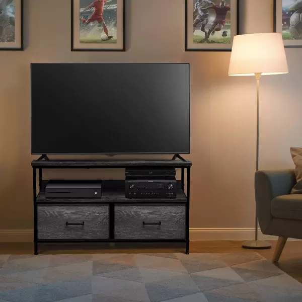 imageSorbus TV Stand Dresser with 2 Drawers  Television Riser Chest with Storage  Bedroom Living Room Closet ampamp Dorm FurnitureGray Wood