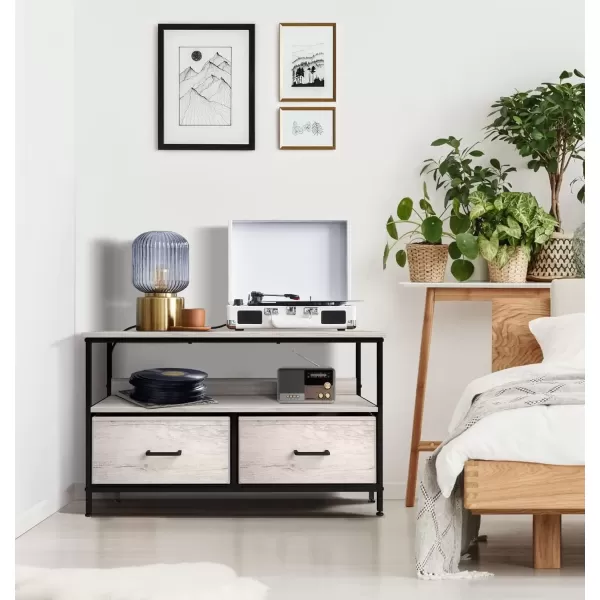 imageSorbus TV Stand Dresser with 2 Drawers  Television Riser Chest with Storage  Bedroom Living Room Closet ampamp Dorm FurnitureGreige