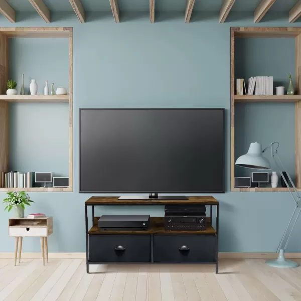 imageSorbus TV Stand Dresser with 2 Drawers  Television Riser Chest with Storage  Bedroom Living Room Closet ampamp Dorm FurnitureRustic Black
