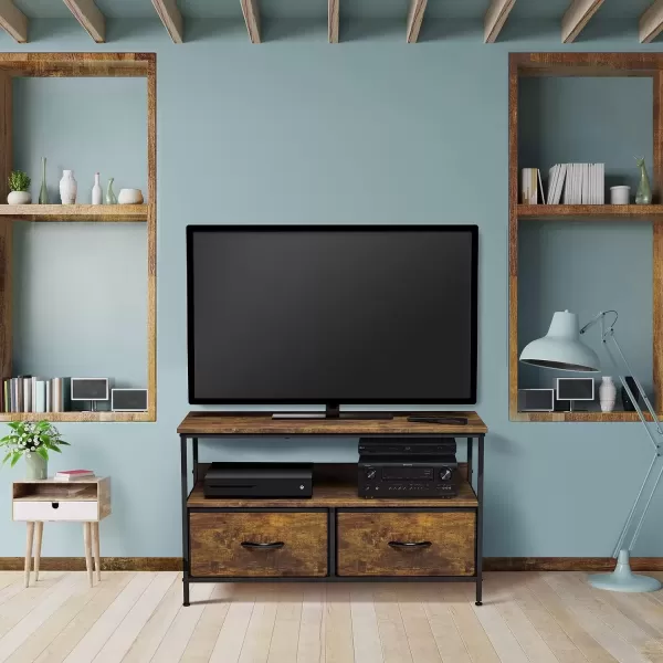 imageSorbus TV Stand Dresser with 2 Drawers  Television Riser Chest with Storage  Bedroom Living Room Closet ampamp Dorm FurnitureRustic Wood