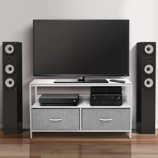 imageSorbus TV Stand Dresser with 2 Drawers  Television Riser Chest with Storage  Bedroom Living Room Closet ampamp Dorm FurnitureWhite