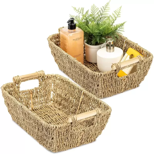imageSorbus Woven Wicker Storage Baskets for Organizing Organization Storage Bins for Kitchen Pantry Decorative Closet Organizer Bins for Living Room Bathroom  Toilet Paper Towels 2 Pack