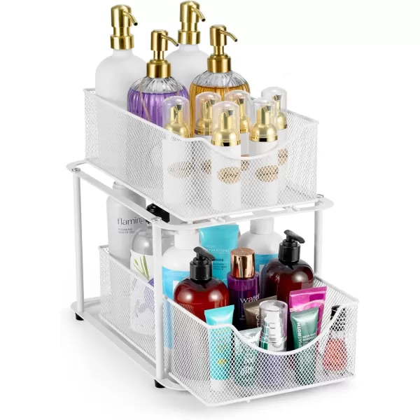 imageSorbus 2 Sets of 2 Tier Metal Under Sink Organizer for Bathroom Kitchen Strong Steel Mesh Sliding Drawers for Under Sink Under Cabinet Closet Kitchen Pantry Bathroom Organizers and StorageWhite