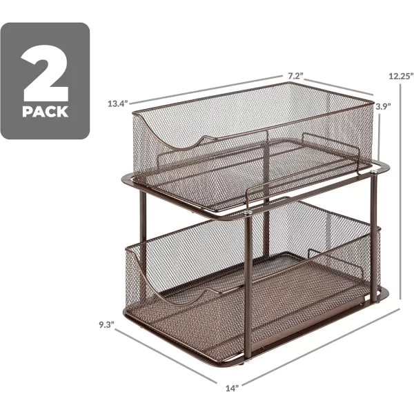 imageSorbus 2 Sets of 2 Tier Metal Under Sink Organizer for Bathroom Kitchen Strong Steel Mesh Sliding Drawers for Under Sink Under Cabinet Closet Kitchen Pantry Bathroom Organizers and StorageBronze