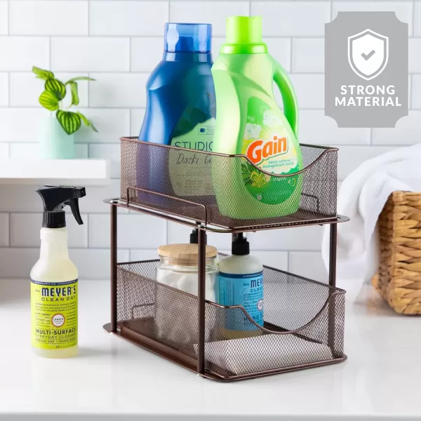 imageSorbus 2 Sets of 2 Tier Metal Under Sink Organizer for Bathroom Kitchen Strong Steel Mesh Sliding Drawers for Under Sink Under Cabinet Closet Kitchen Pantry Bathroom Organizers and StorageBronze