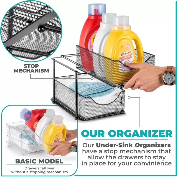 imageSorbus 2 Sets of 2 Tier Metal Under Sink Organizer for Bathroom Kitchen Strong Steel Mesh Sliding Drawers for Under Sink Under Cabinet Closet Kitchen Pantry Bathroom Organizers and StorageBlack