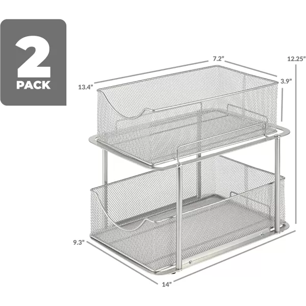 imageSorbus 2 Sets of 2 Tier Metal Under Sink Organizer for Bathroom Kitchen Strong Steel Mesh Sliding Drawers for Under Sink Under Cabinet Closet Kitchen Pantry Bathroom Organizers and StorageSilver