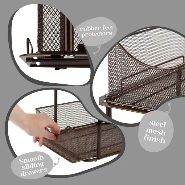 imageSorbus 2 Sets of 2 Tier Metal Under Sink Organizer for Bathroom Kitchen Strong Steel Mesh Sliding Drawers for Under Sink Under Cabinet Closet Kitchen Pantry Bathroom Organizers and StorageBronze