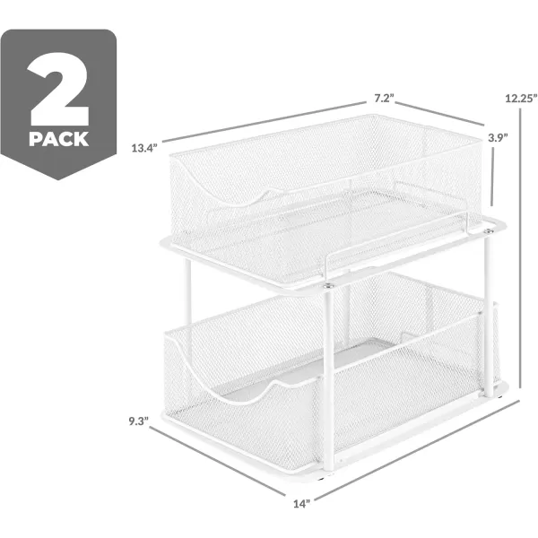 imageSorbus 2 Sets of 2 Tier Metal Under Sink Organizer for Bathroom Kitchen Strong Steel Mesh Sliding Drawers for Under Sink Under Cabinet Closet Kitchen Pantry Bathroom Organizers and StorageWhite