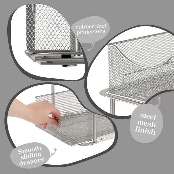 imageSorbus 2 Sets of 2 Tier Metal Under Sink Organizer for Bathroom Kitchen Strong Steel Mesh Sliding Drawers for Under Sink Under Cabinet Closet Kitchen Pantry Bathroom Organizers and StorageSilver