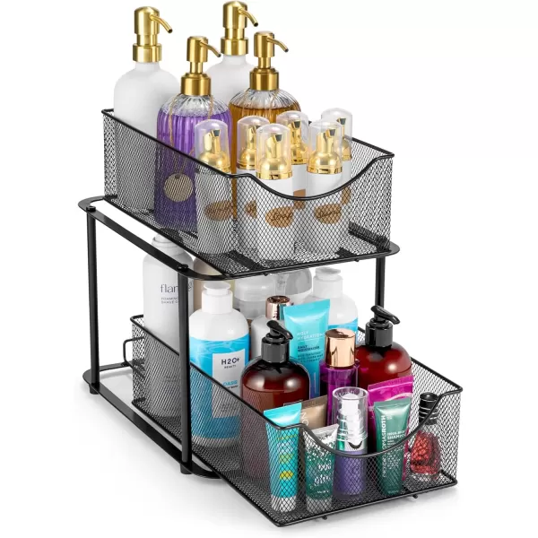 imageSorbus 2 Sets of 2 Tier Metal Under Sink Organizer for Bathroom Kitchen Strong Steel Mesh Sliding Drawers for Under Sink Under Cabinet Closet Kitchen Pantry Bathroom Organizers and StorageBlack