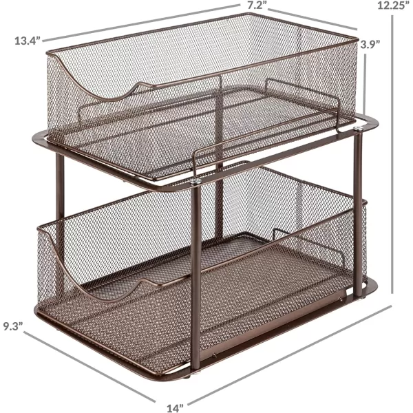 imageSorbus 2 Sets of 2 Tier Metal Under Sink Organizer for Bathroom Kitchen Strong Steel Mesh Sliding Drawers for Under Sink Under Cabinet Closet Kitchen Pantry Bathroom Organizers and StorageBronze