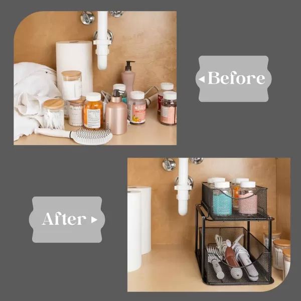 imageSorbus 2 Sets of 2 Tier Metal Under Sink Organizer for Bathroom Kitchen Strong Steel Mesh Sliding Drawers for Under Sink Under Cabinet Closet Kitchen Pantry Bathroom Organizers and StorageBlack