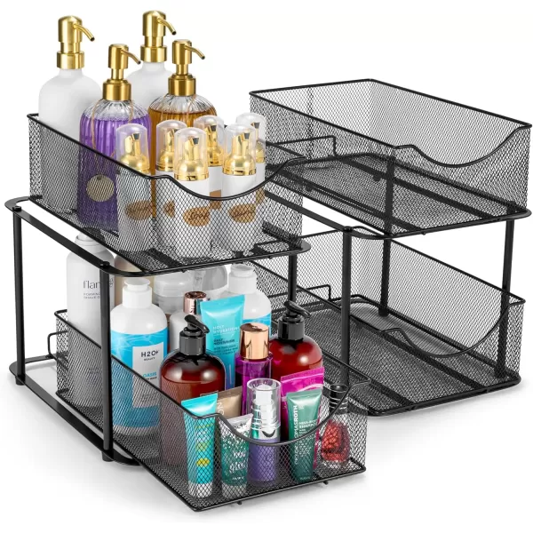 imageSorbus 2 Sets of 2 Tier Metal Under Sink Organizer for Bathroom Kitchen Strong Steel Mesh Sliding Drawers for Under Sink Under Cabinet Closet Kitchen Pantry Bathroom Organizers and StorageBlack