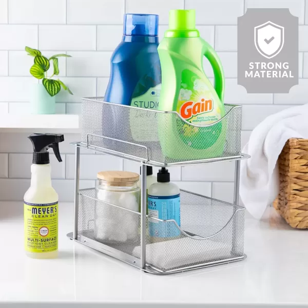 imageSorbus 2 Sets of 2 Tier Metal Under Sink Organizer for Bathroom Kitchen Strong Steel Mesh Sliding Drawers for Under Sink Under Cabinet Closet Kitchen Pantry Bathroom Organizers and StorageSilver