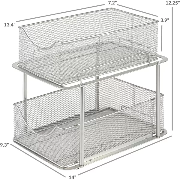 imageSorbus 2 Sets of 2 Tier Metal Under Sink Organizer for Bathroom Kitchen Strong Steel Mesh Sliding Drawers for Under Sink Under Cabinet Closet Kitchen Pantry Bathroom Organizers and StorageSilver